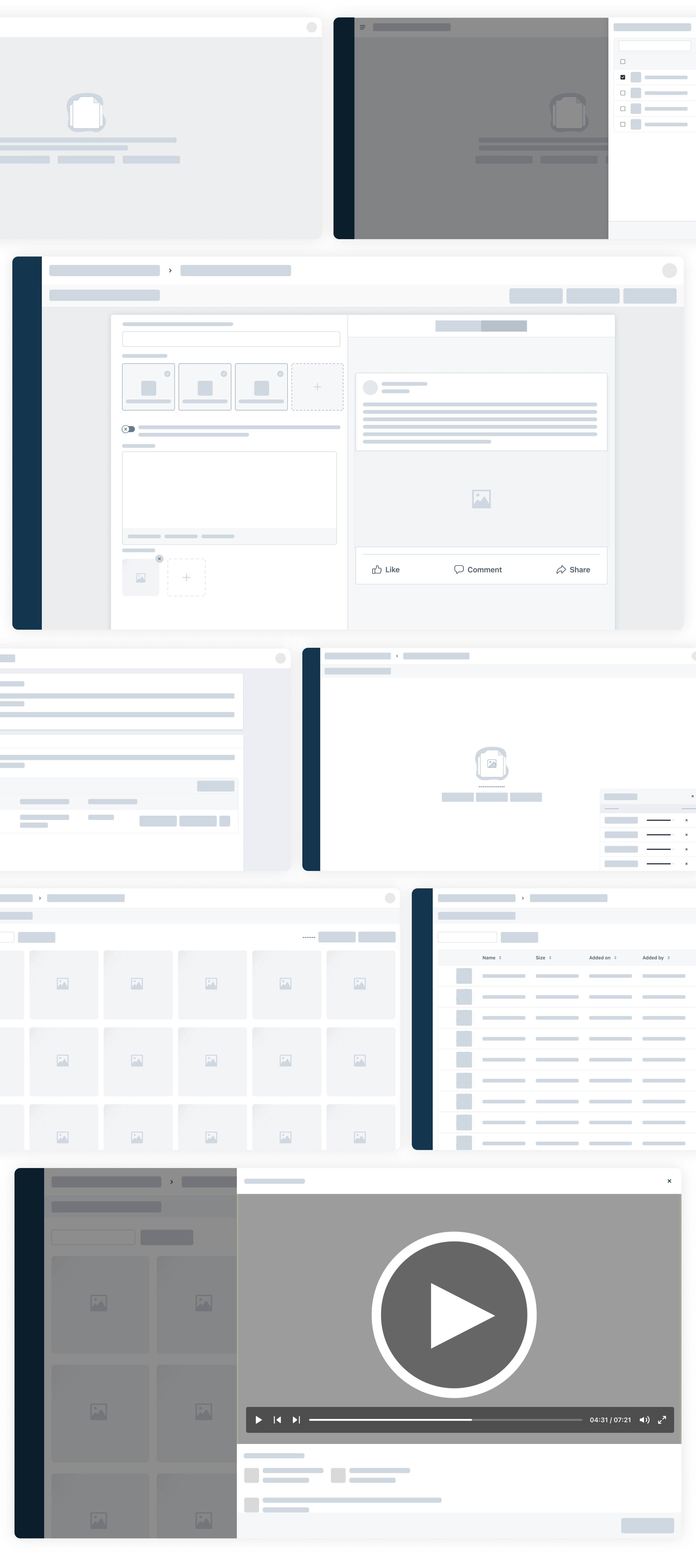 Wireframes - campaign creation flow with composer and preview layout